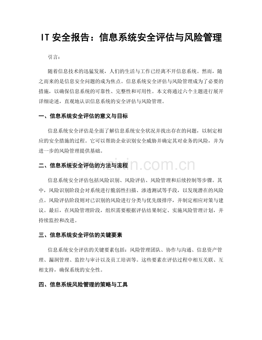 IT安全报告：信息系统安全评估与风险管理.docx_第1页