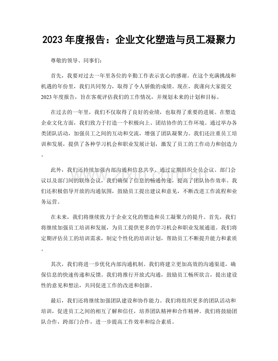 2023年度报告：企业文化塑造与员工凝聚力.docx_第1页