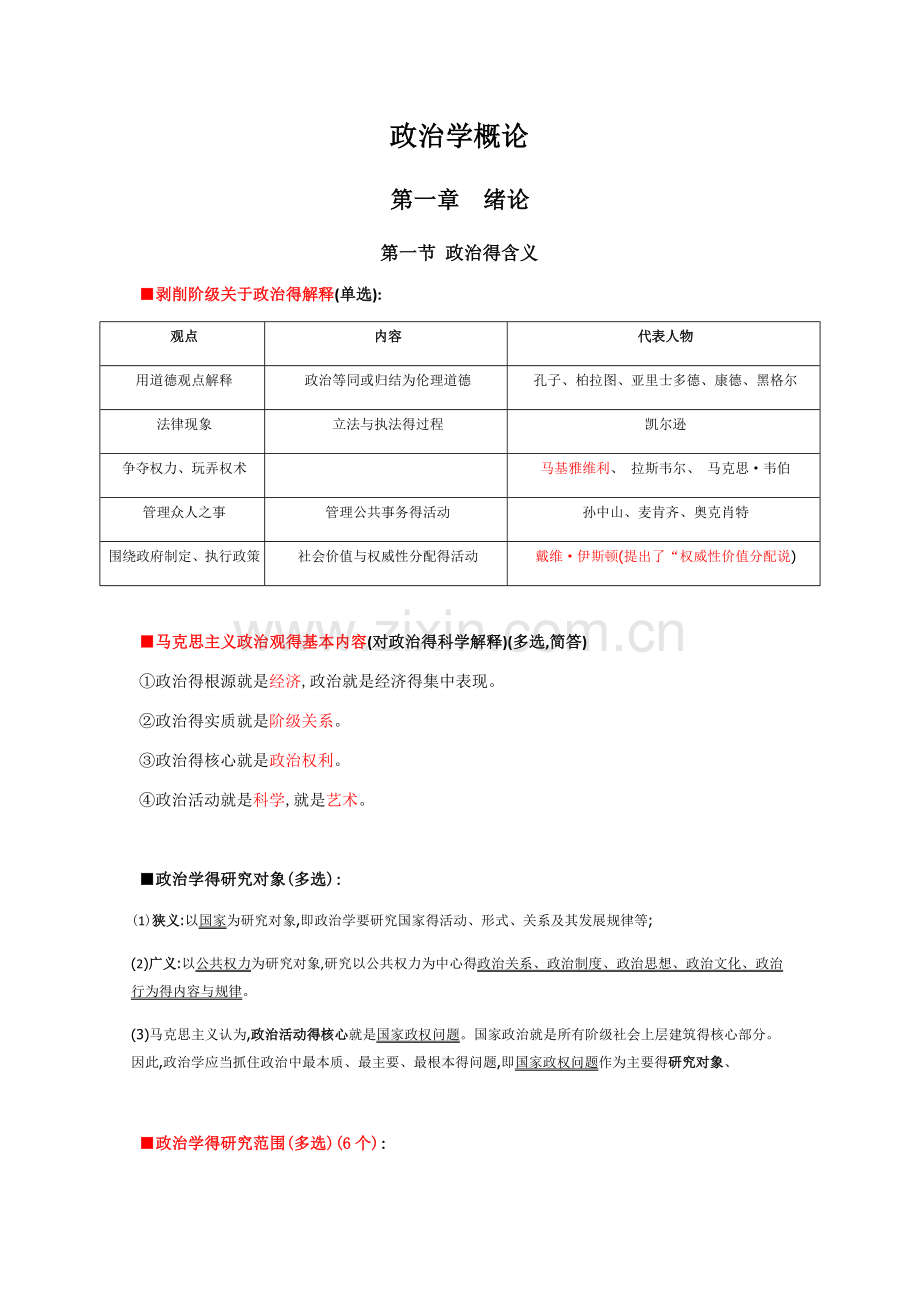 政治学概论自考重点整理笔记.docx_第1页