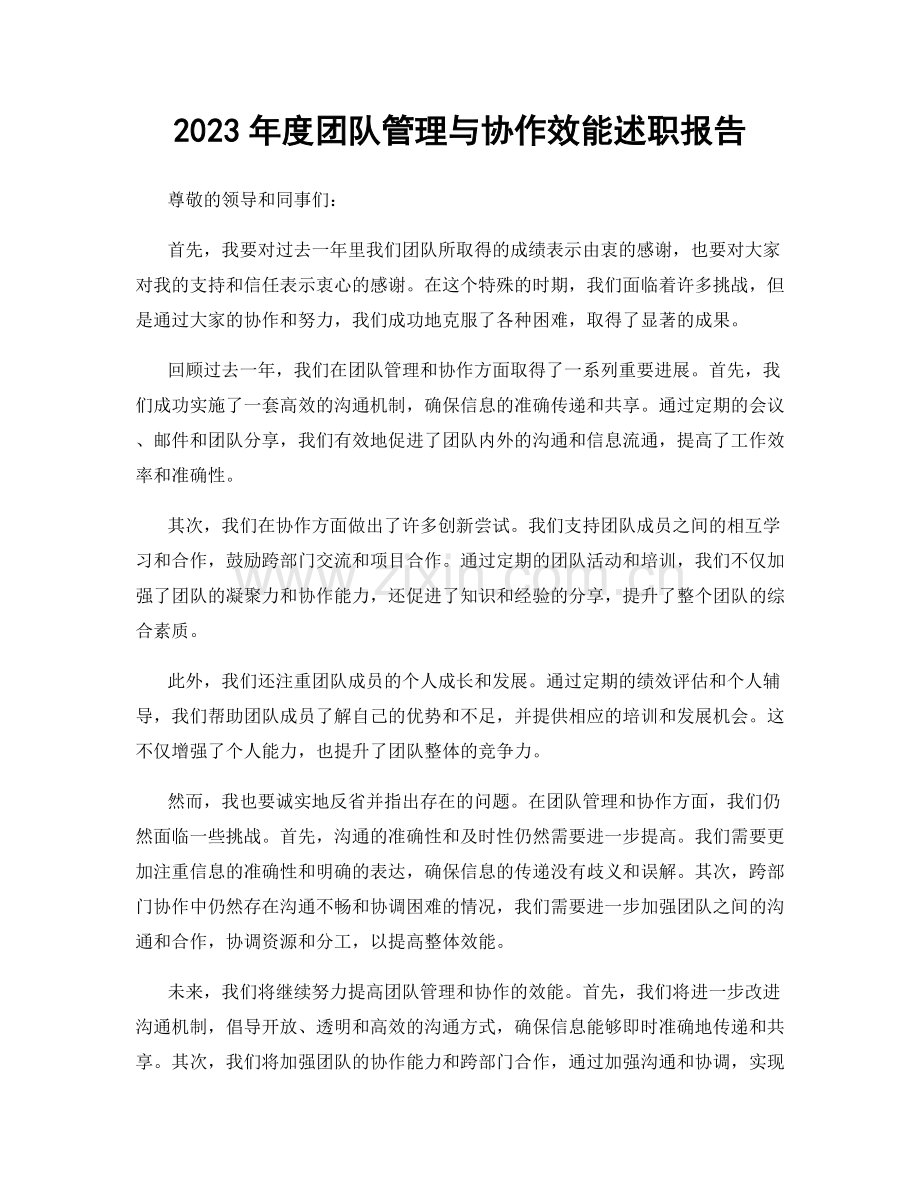 2023年度团队管理与协作效能述职报告.docx_第1页