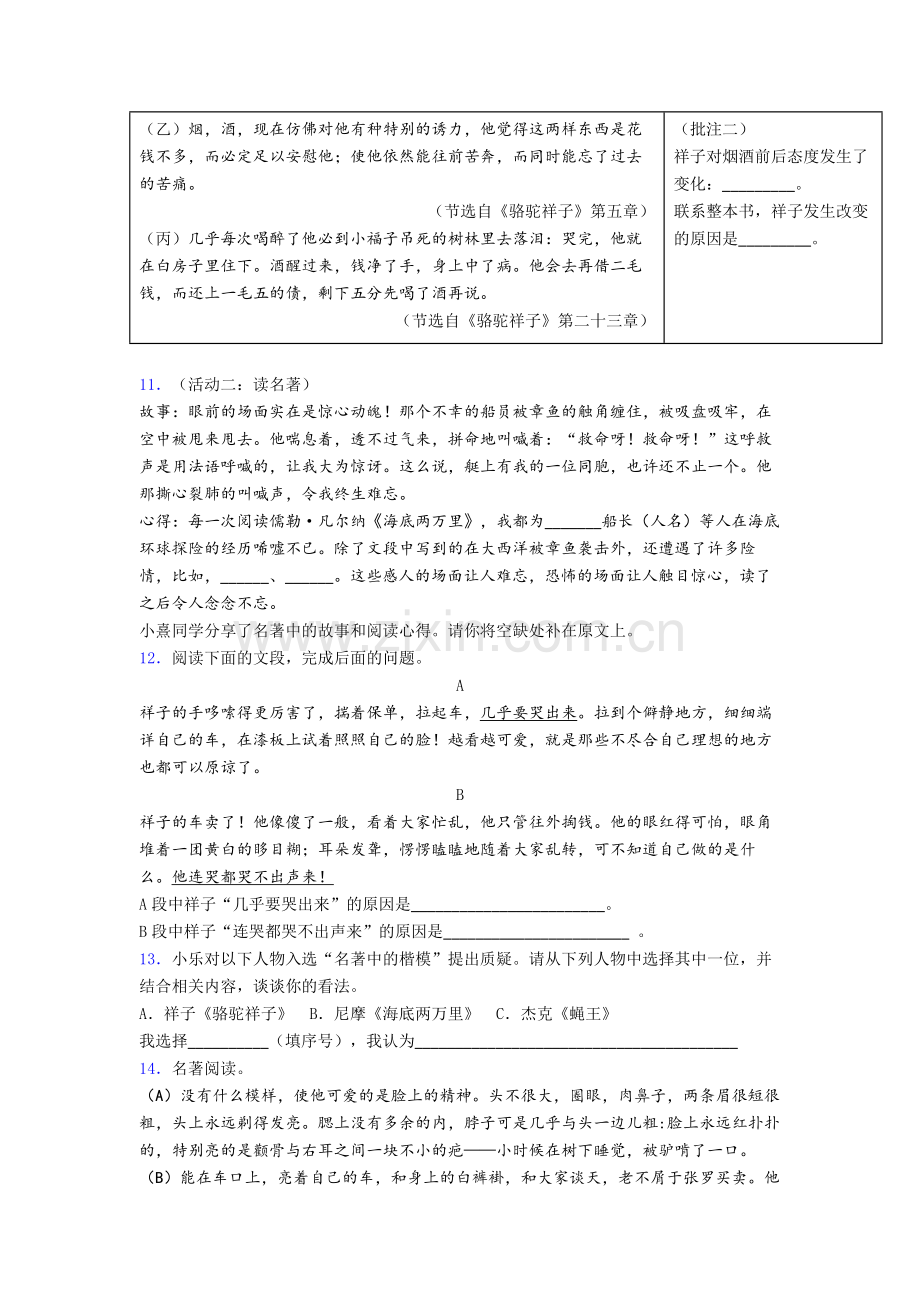 必读名著阅读下册骆驼祥子和海底两万里练习题试卷及解析.doc_第3页