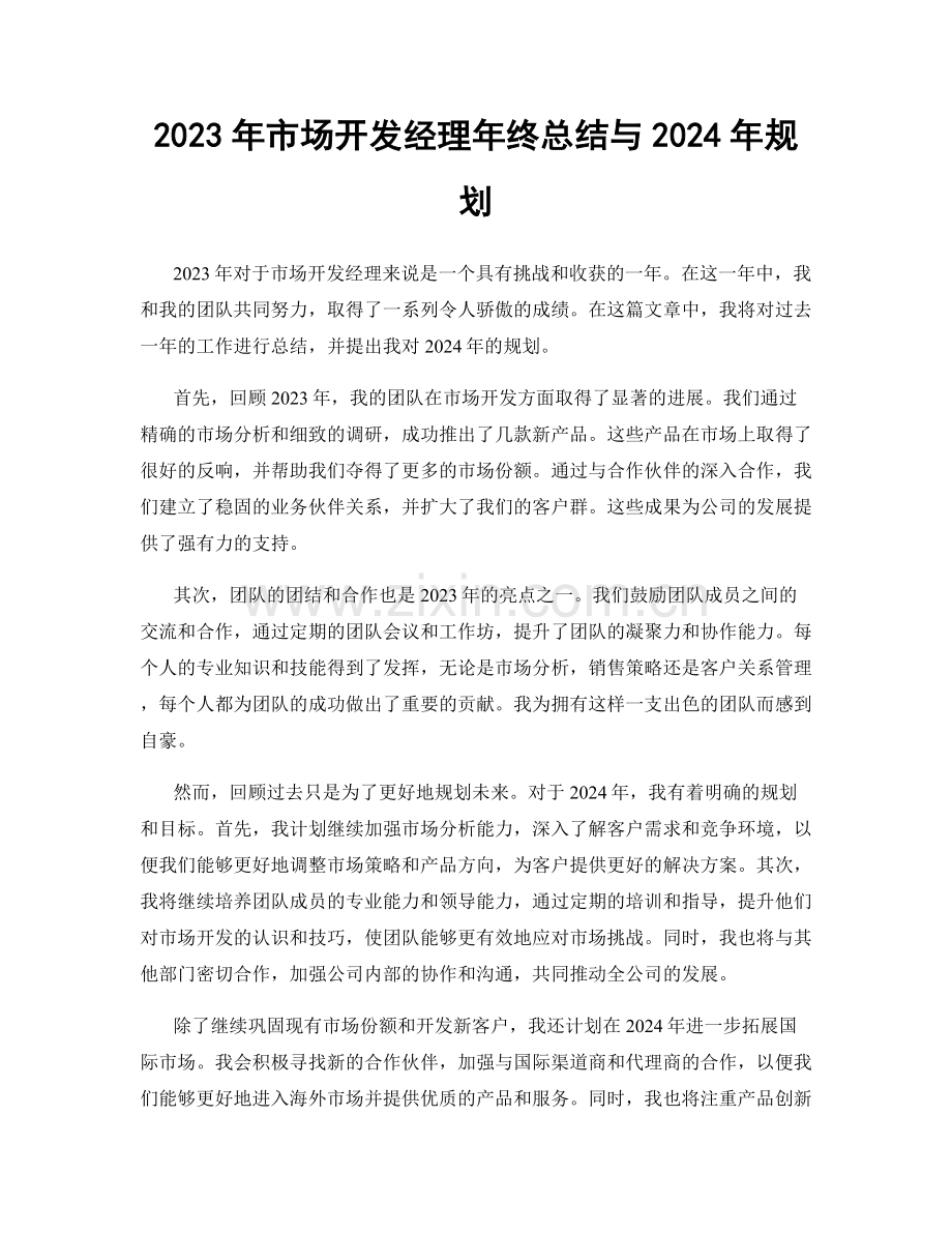 2023年市场开发经理年终总结与2024年规划.docx_第1页