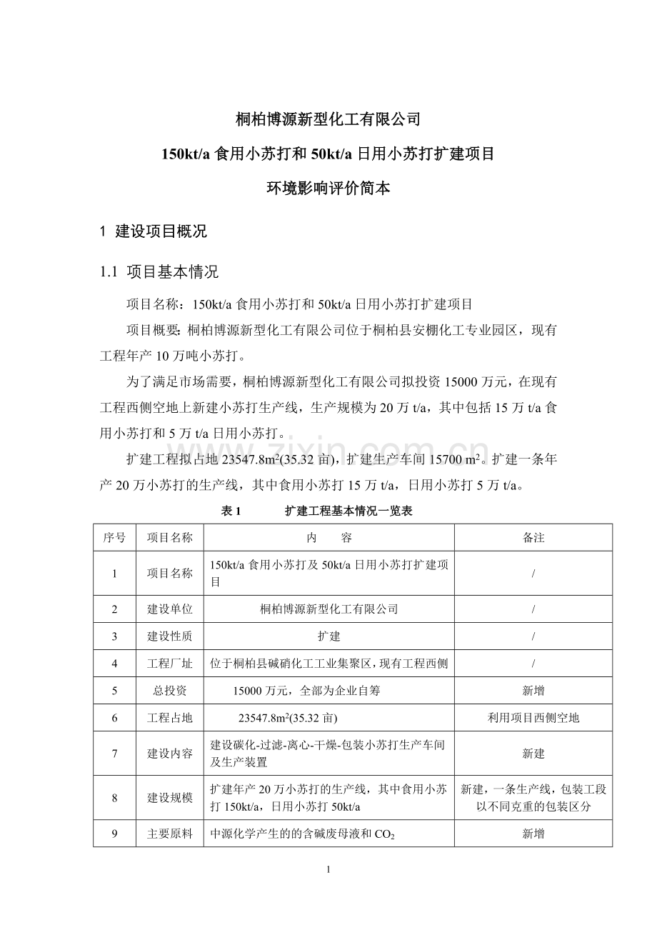 博源新型化工有限公司150kta食用小苏打和50kta日用小苏打扩建项目申请立项环境影响评估报告书简本.doc_第1页