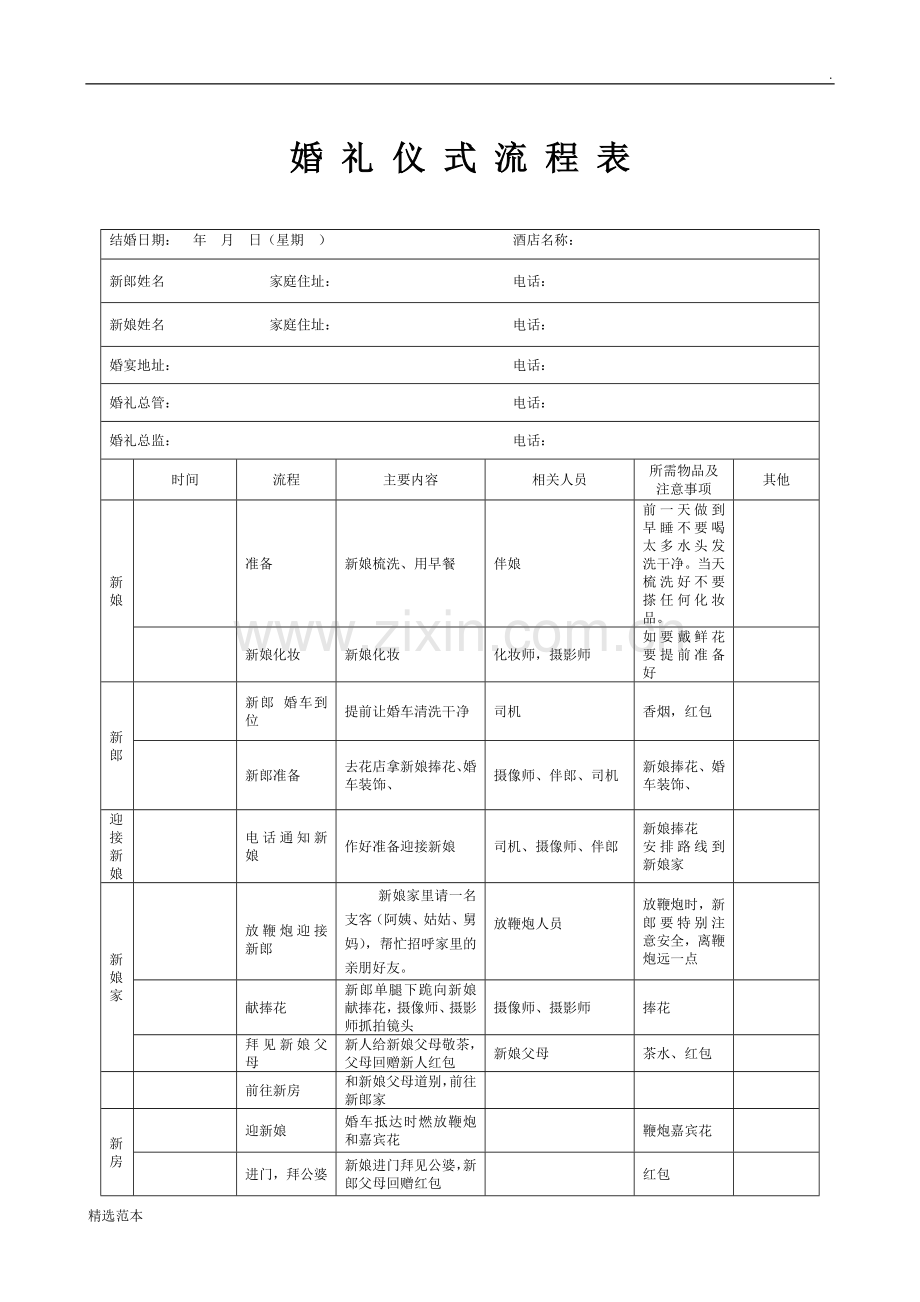 婚礼当天流程表().doc_第1页