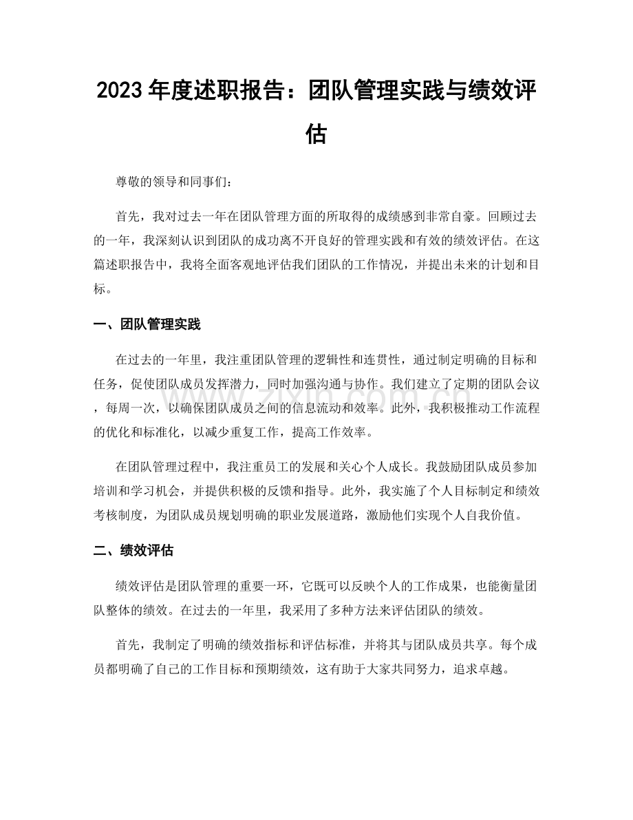 2023年度述职报告：团队管理实践与绩效评估.docx_第1页