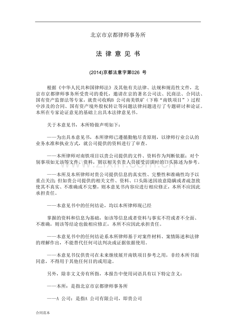 完美法律意见书范本.docx_第1页