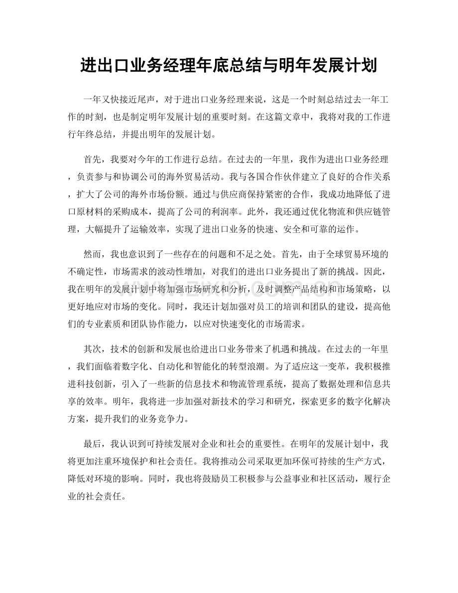 进出口业务经理年底总结与明年发展计划.docx_第1页