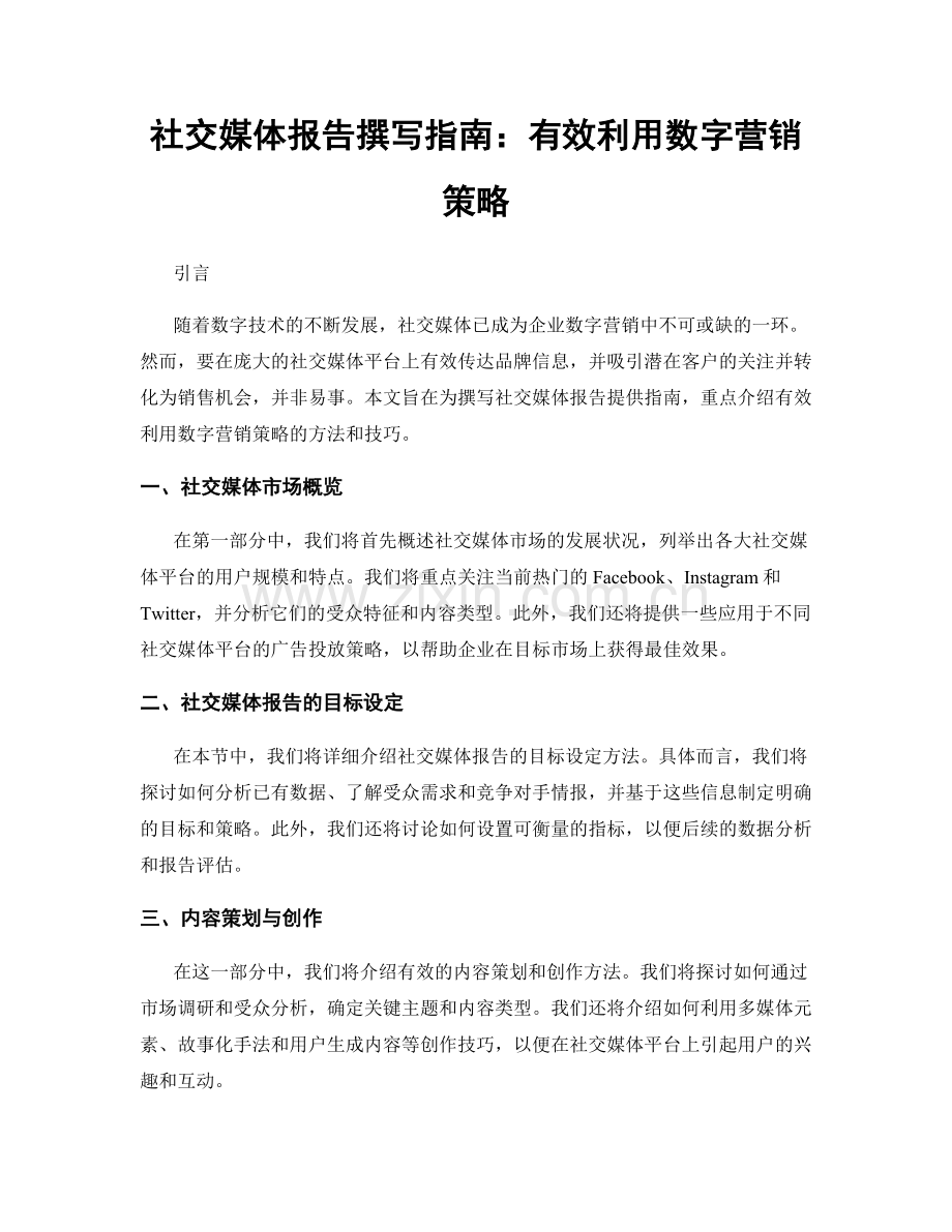 社交媒体报告撰写指南：有效利用数字营销策略.docx_第1页