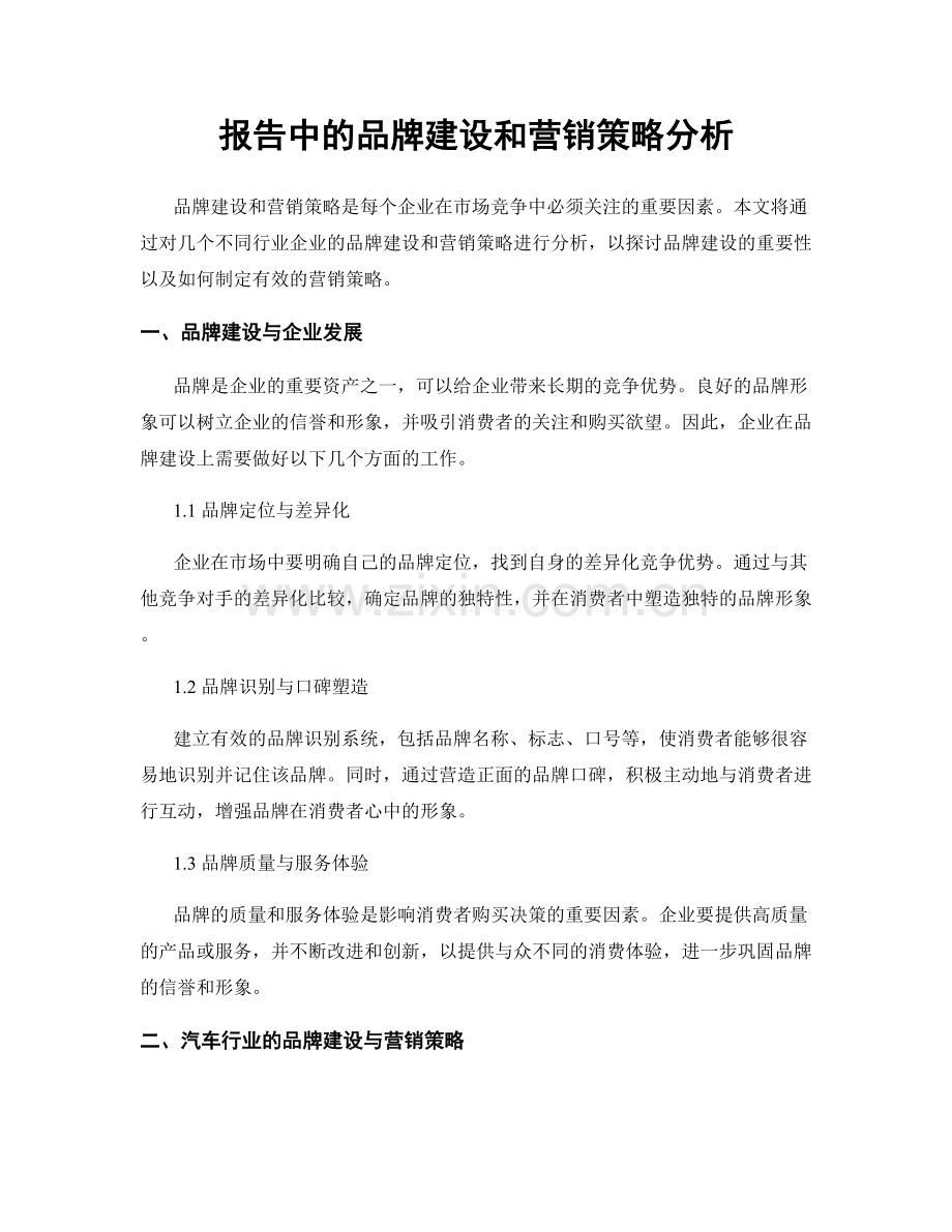 报告中的品牌建设和营销策略分析.docx_第1页