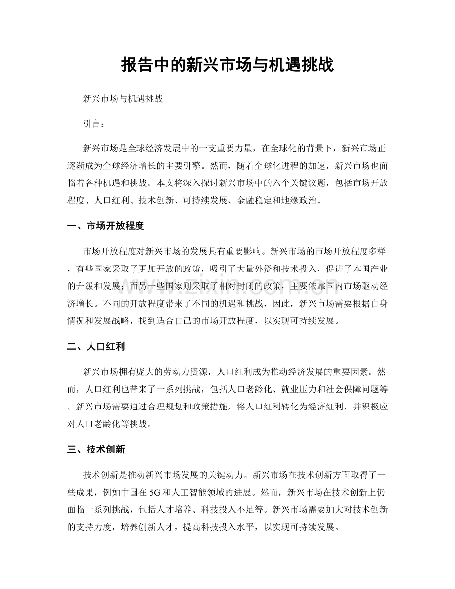 报告中的新兴市场与机遇挑战.docx_第1页