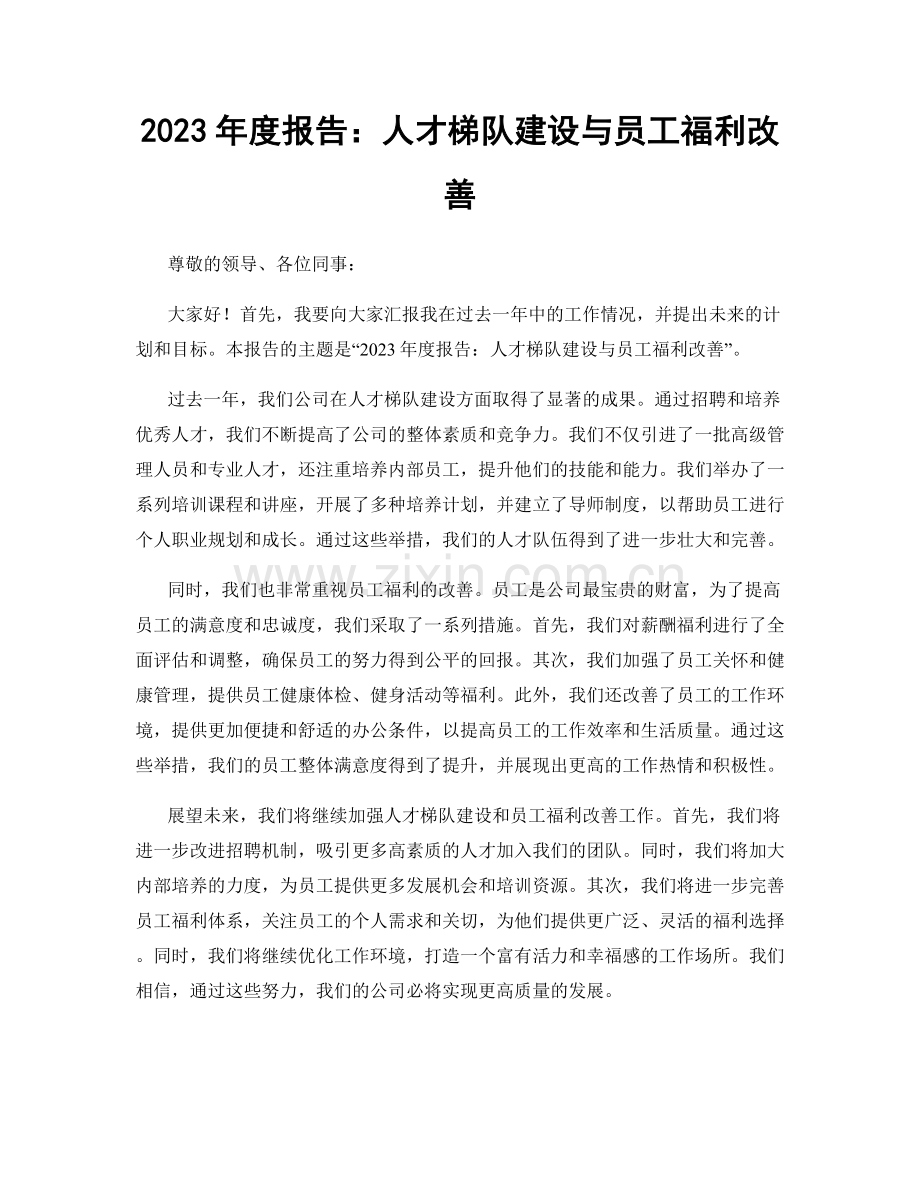 2023年度报告：人才梯队建设与员工福利改善.docx_第1页