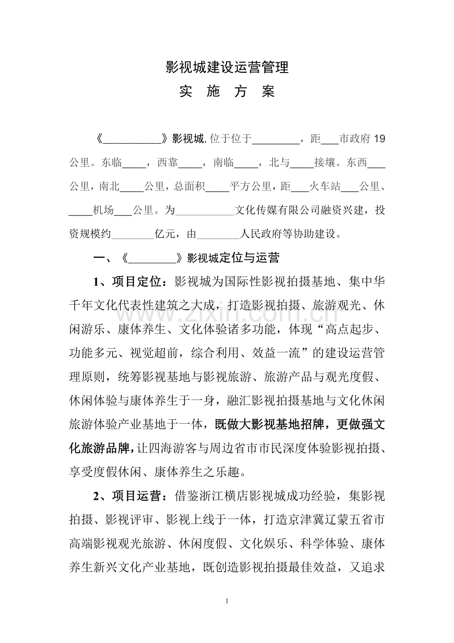 影视城建设运营管理实施方案.doc_第1页