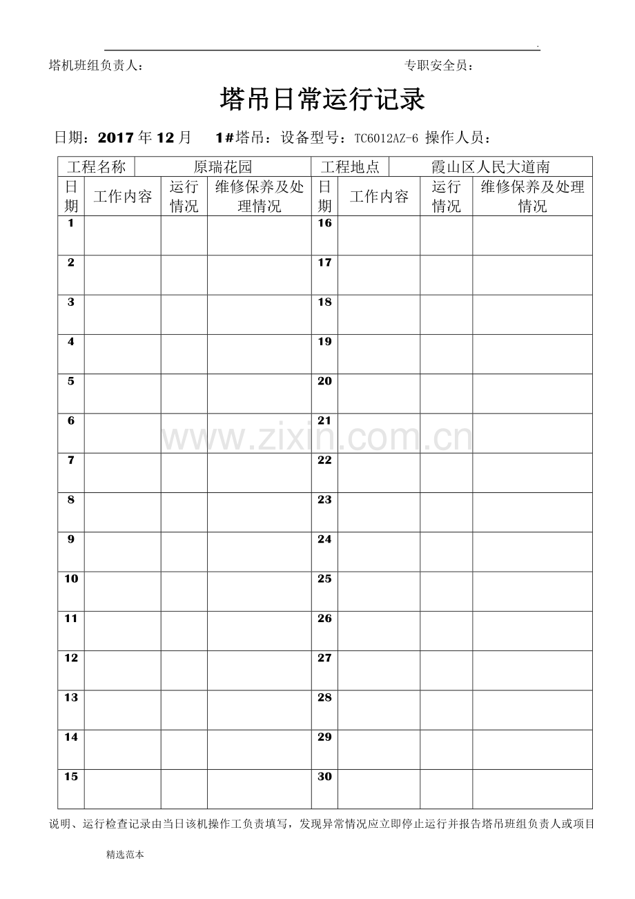 塔吊日常运行记录.doc_第2页