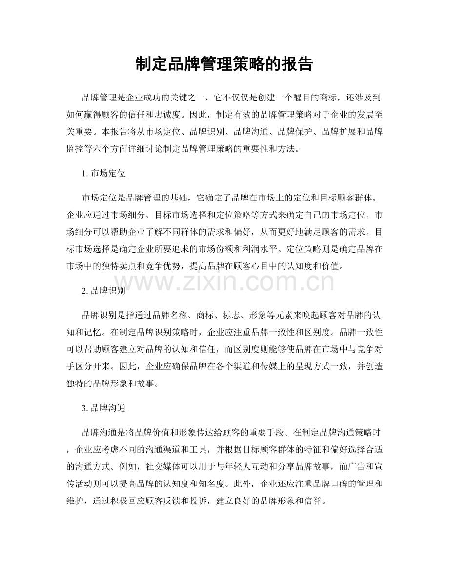 制定品牌管理策略的报告.docx_第1页