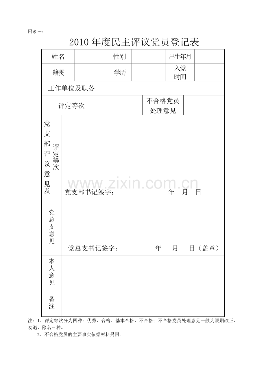 民主评议党员有关表格.doc_第1页