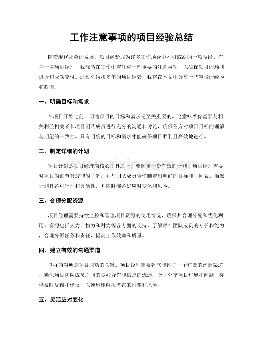 工作注意事项的项目经验总结.docx_第1页