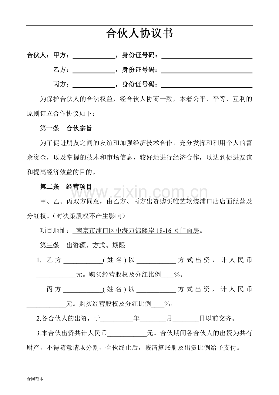 合伙人投资合作协议书-(1).doc_第1页