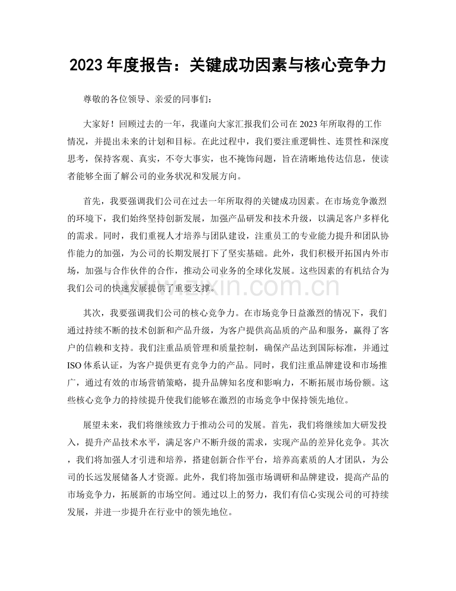 2023年度报告：关键成功因素与核心竞争力.docx_第1页