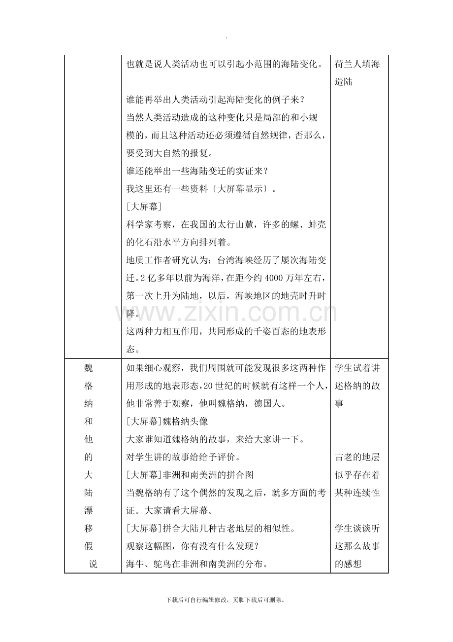 初中晋教版地理七年级上册3.2《海陆变迁》参考教案1.doc_第3页