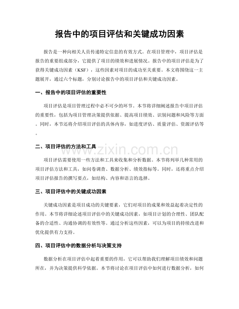 报告中的项目评估和关键成功因素.docx_第1页