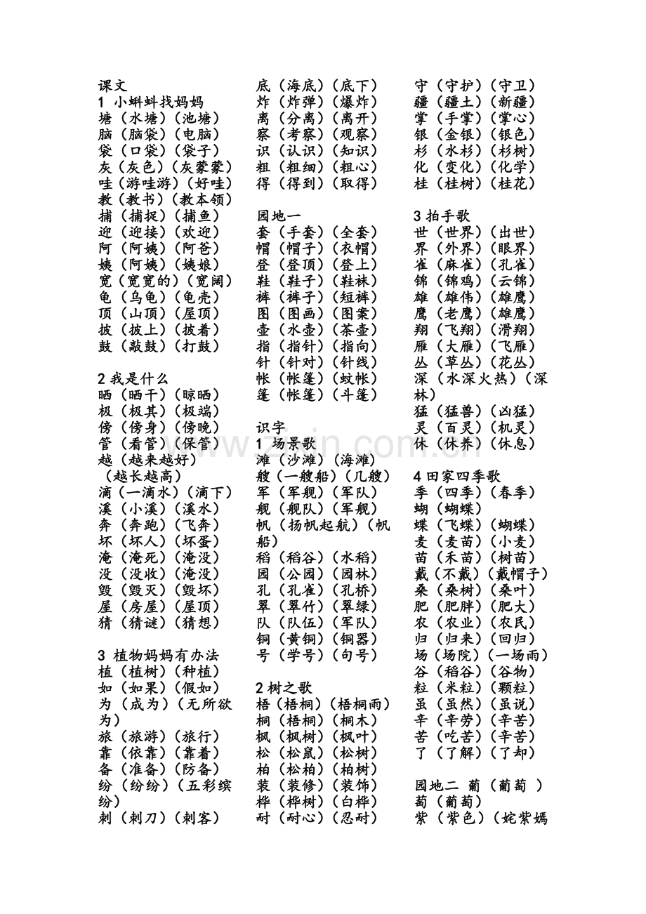 部编版二年级上册语文识字表组词.doc_第1页