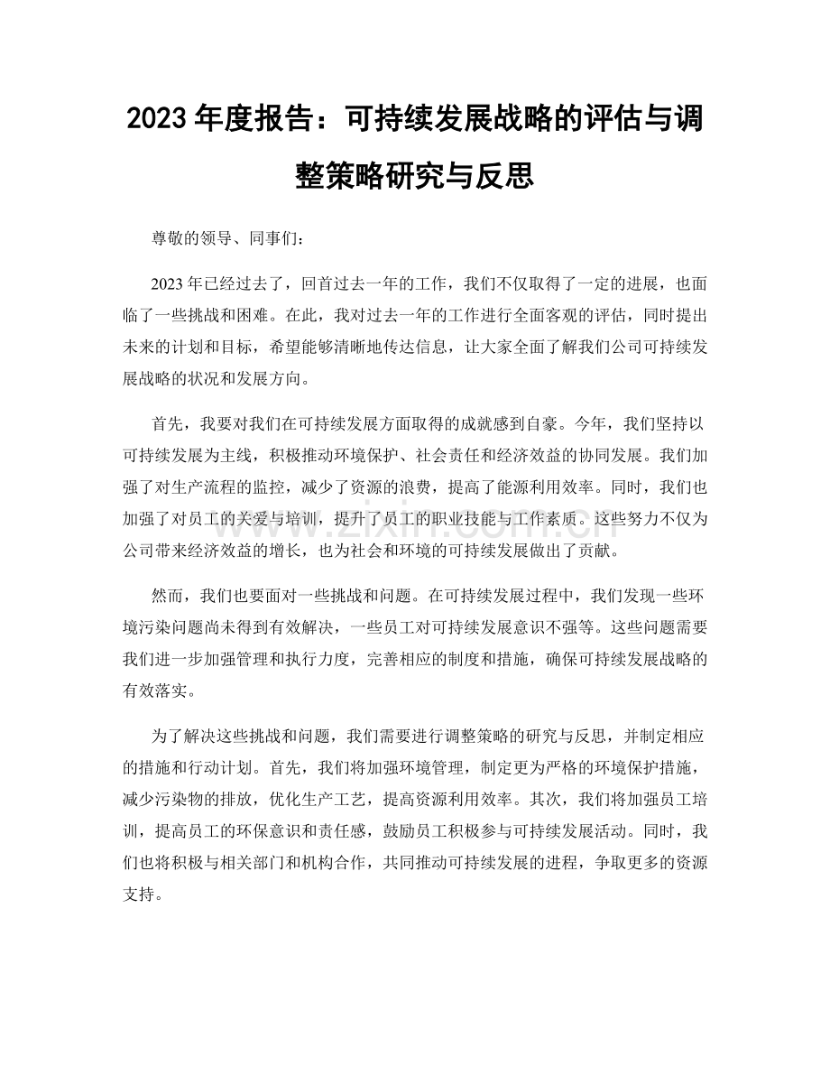 2023年度报告：可持续发展战略的评估与调整策略研究与反思.docx_第1页