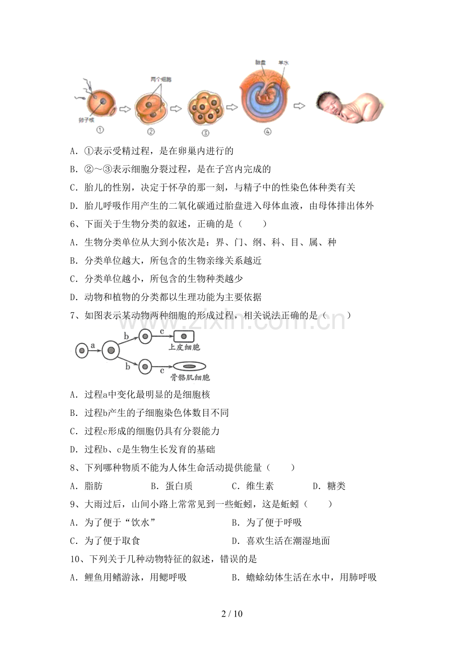 新人教版八年级上册《生物》期末测试卷(及答案).doc_第2页