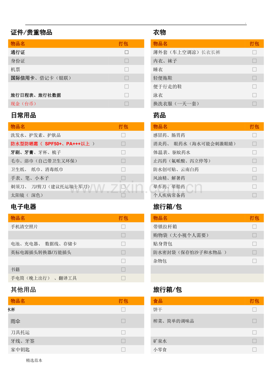 台湾旅游必备清单.doc_第1页