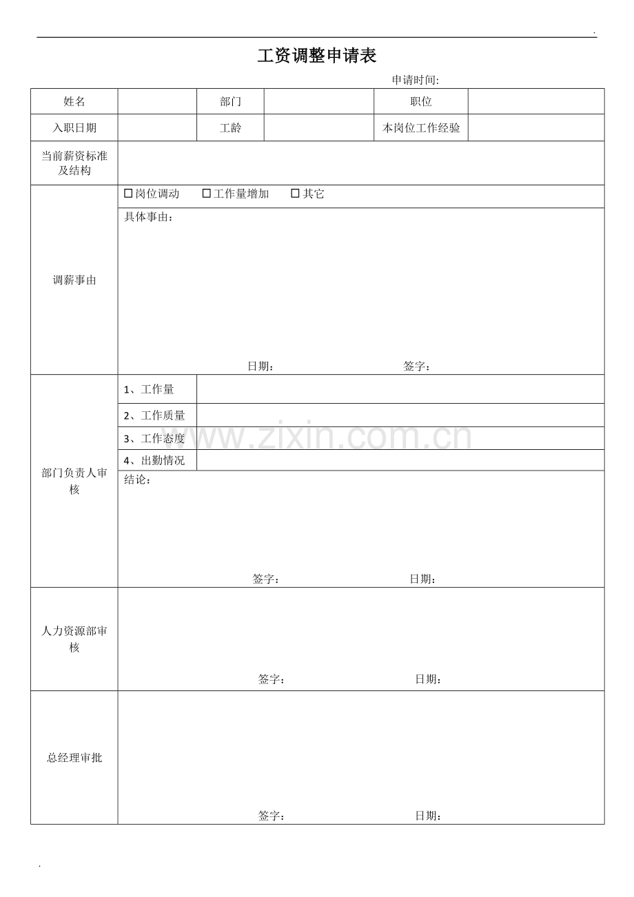 工资调整申请表.docx_第1页