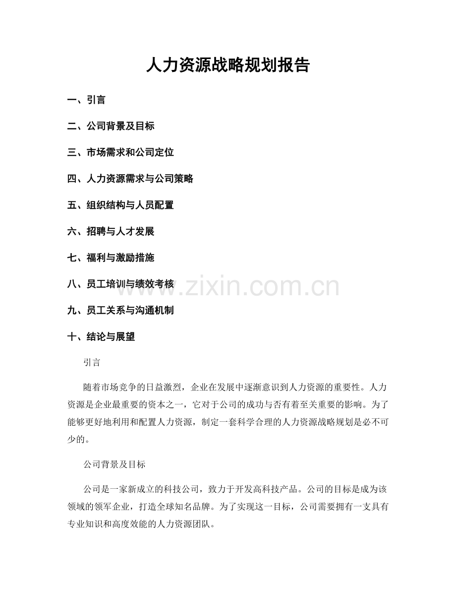 人力资源战略规划报告.docx_第1页