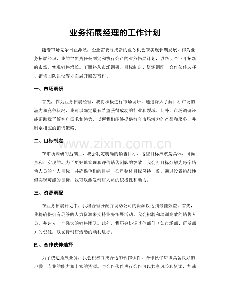 业务拓展经理的工作计划.docx_第1页