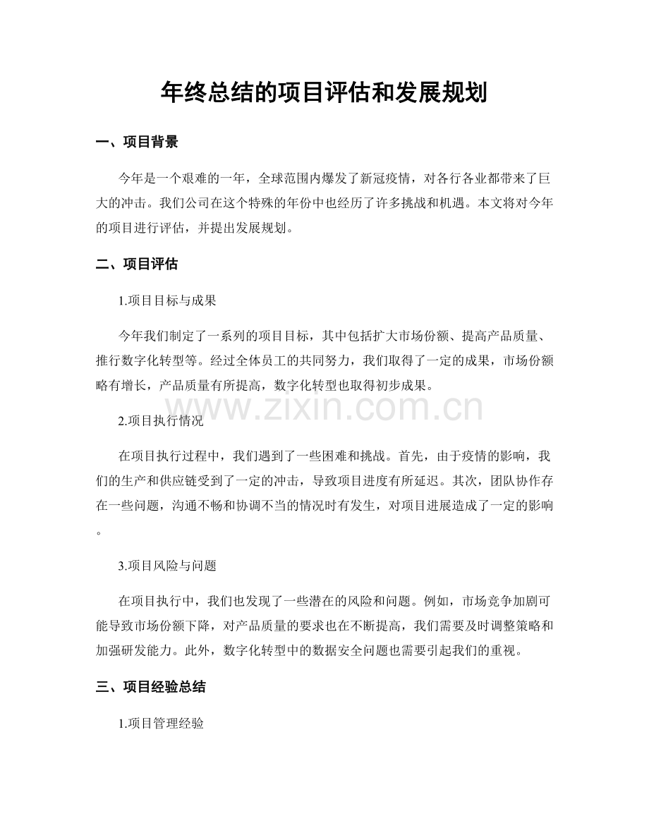 年终总结的项目评估和发展规划.docx_第1页