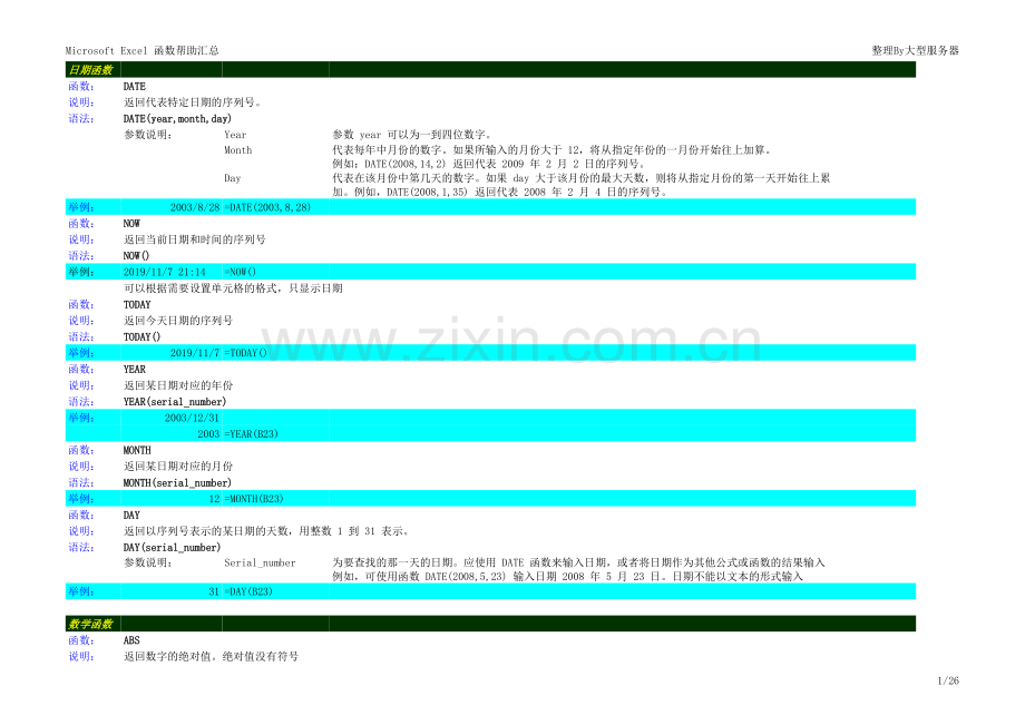 EXCEL函数大全(含详细例子).xls_第1页