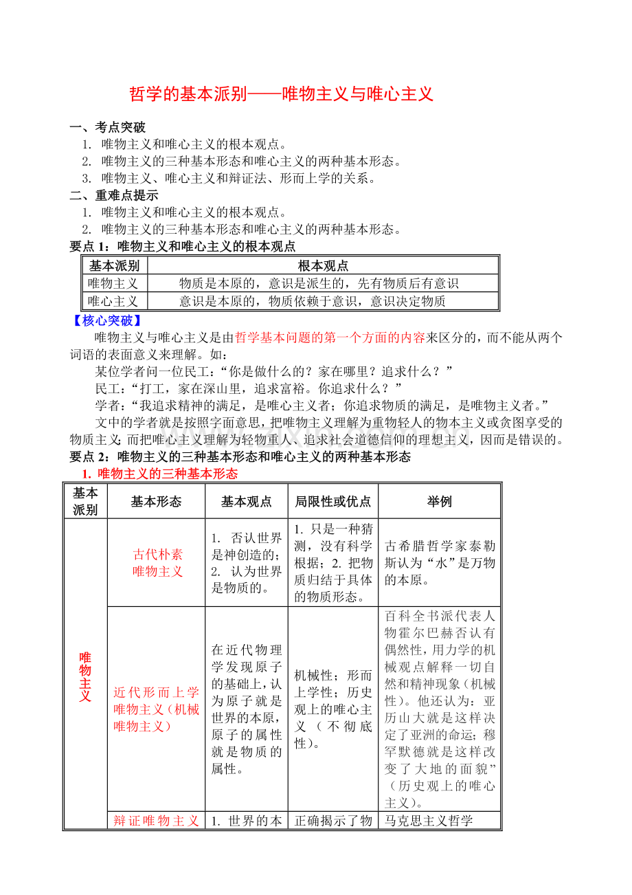 哲学的基本派别唯物主义与唯心主义.docx_第1页