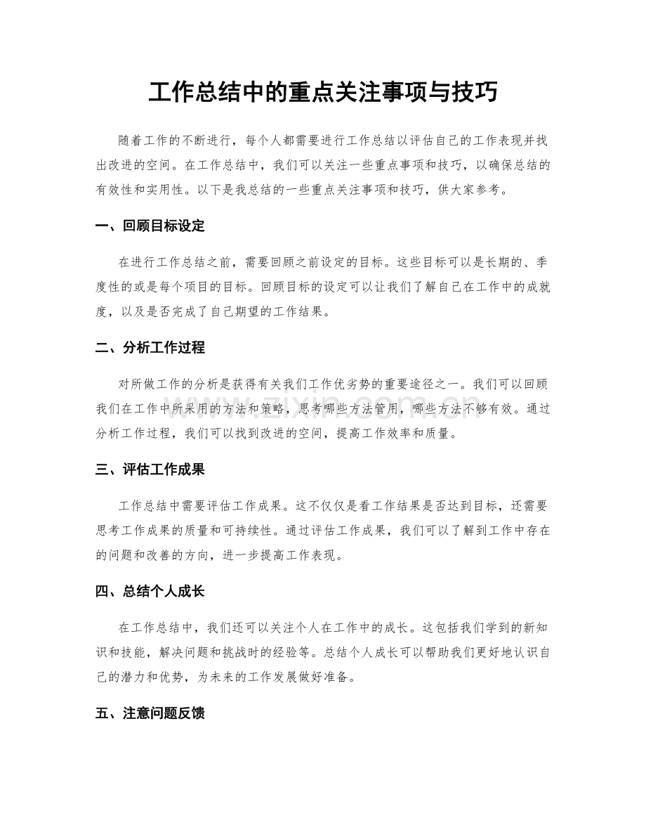 工作总结中的重点关注事项与技巧.docx_第1页