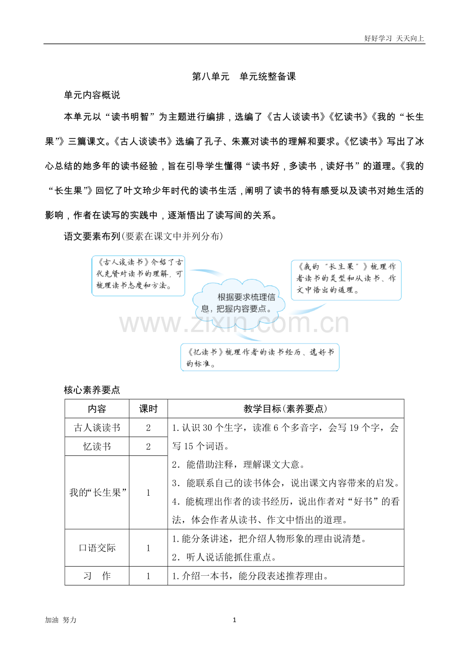 小学语文人教版五年级上册第八单元《统整备课》word版教案.docx_第1页