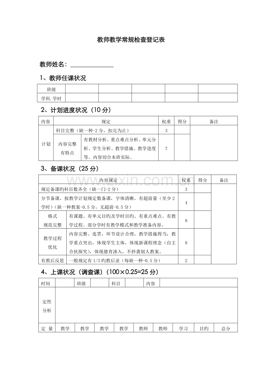 教师教学常规检查记录表.docx_第1页