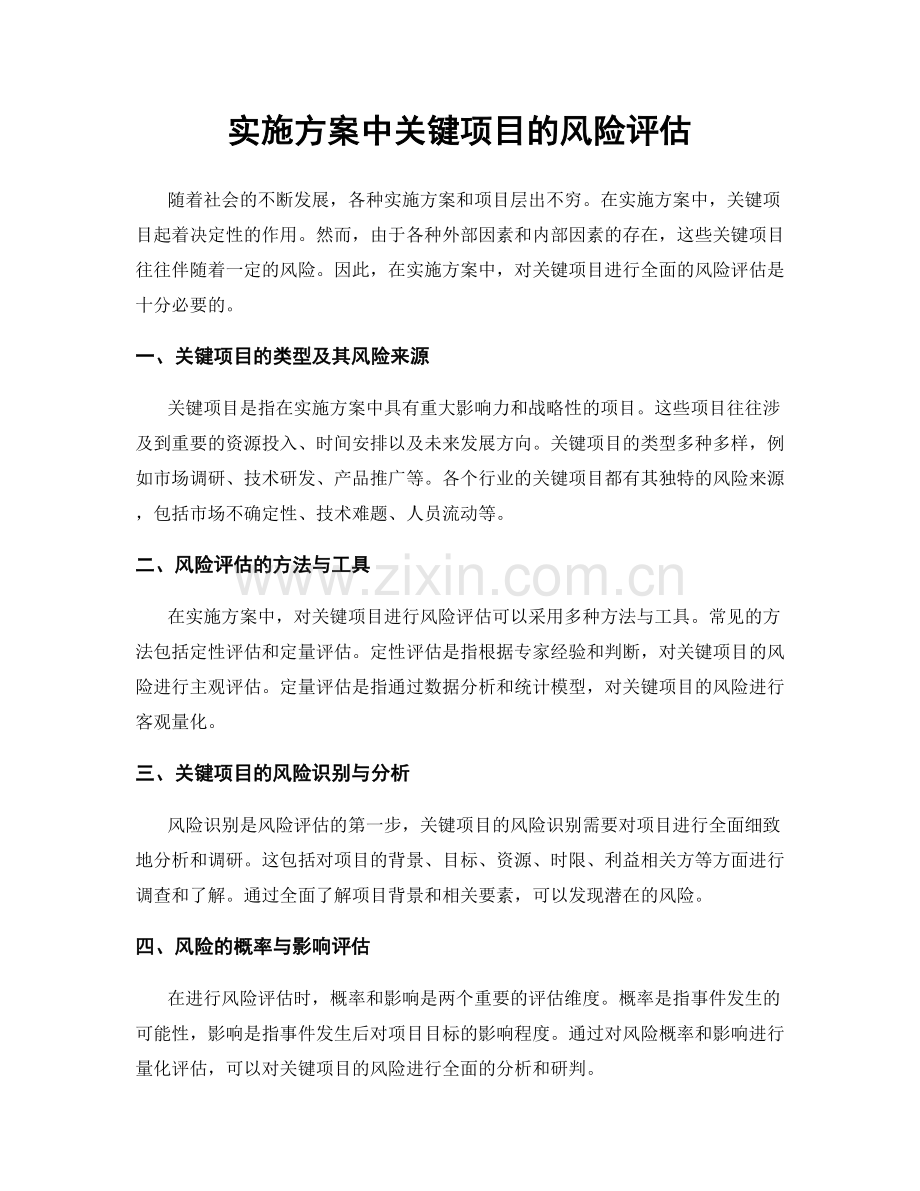 实施方案中关键项目的风险评估.docx_第1页