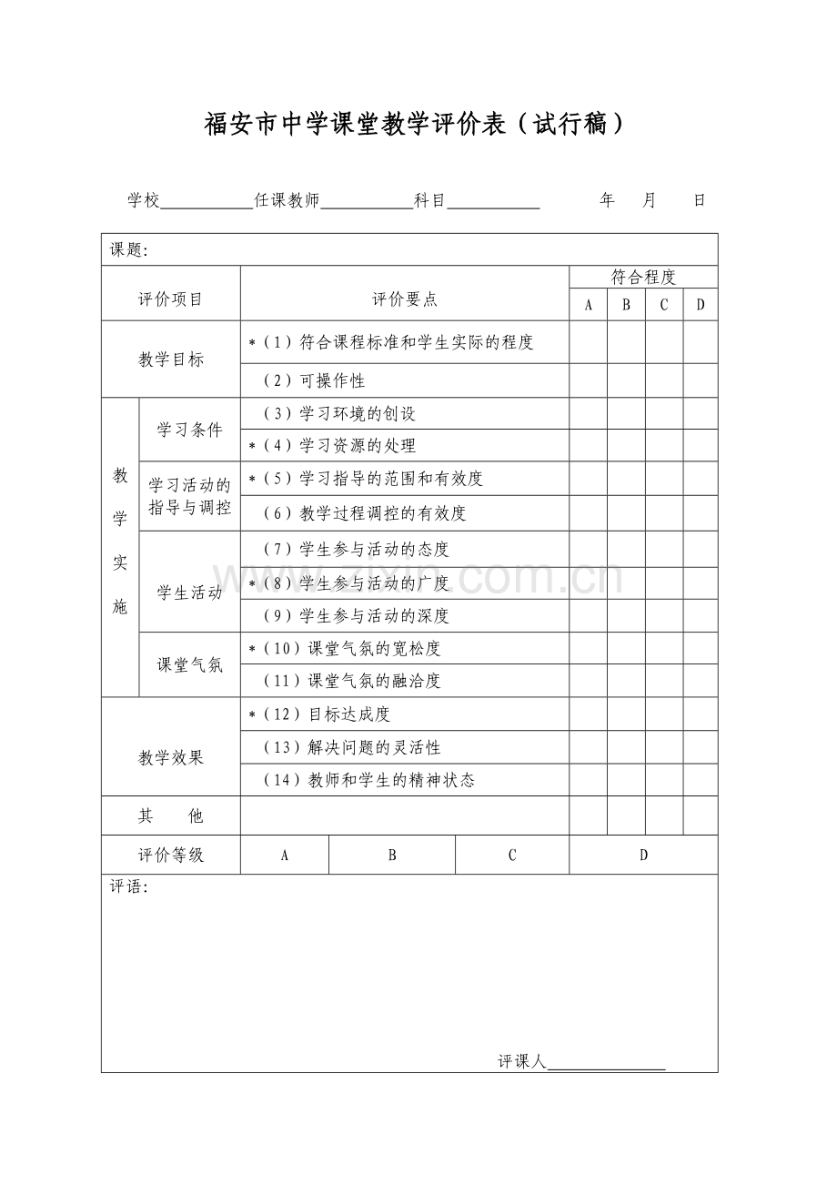 课堂教学评价表、听课、评课.doc_第2页