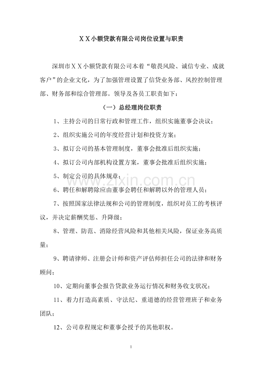 小额贷款有限公司岗位设置与职责.doc_第1页