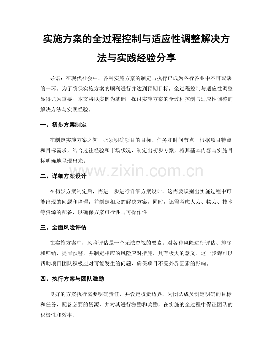 实施方案的全过程控制与适应性调整解决方法与实践经验分享.docx_第1页