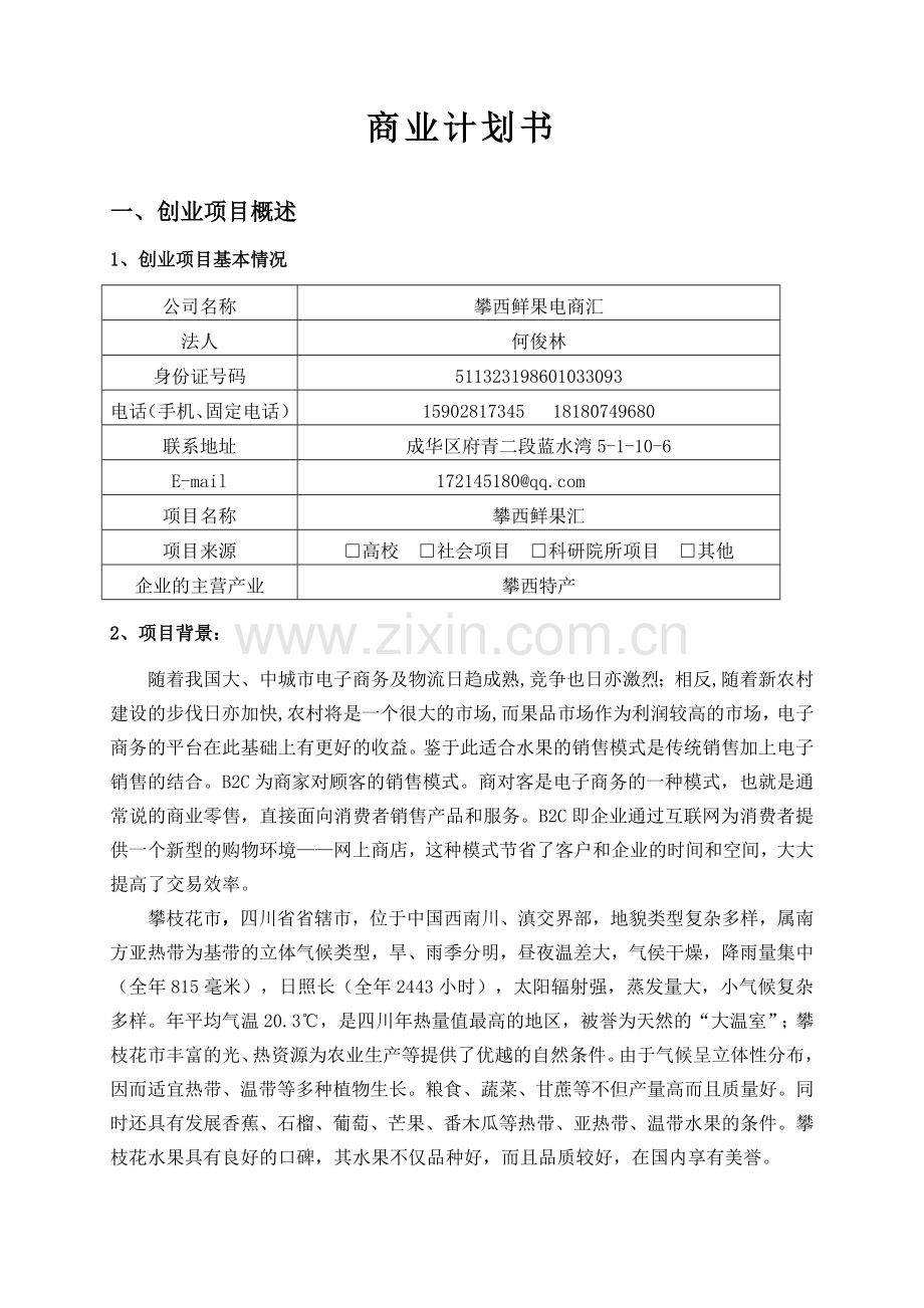 方案-攀西鲜果电商汇商业计划书.doc_第1页