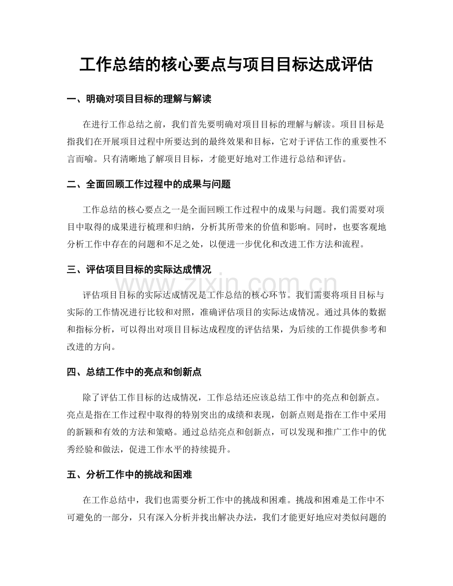 工作总结的核心要点与项目目标达成评估.docx_第1页