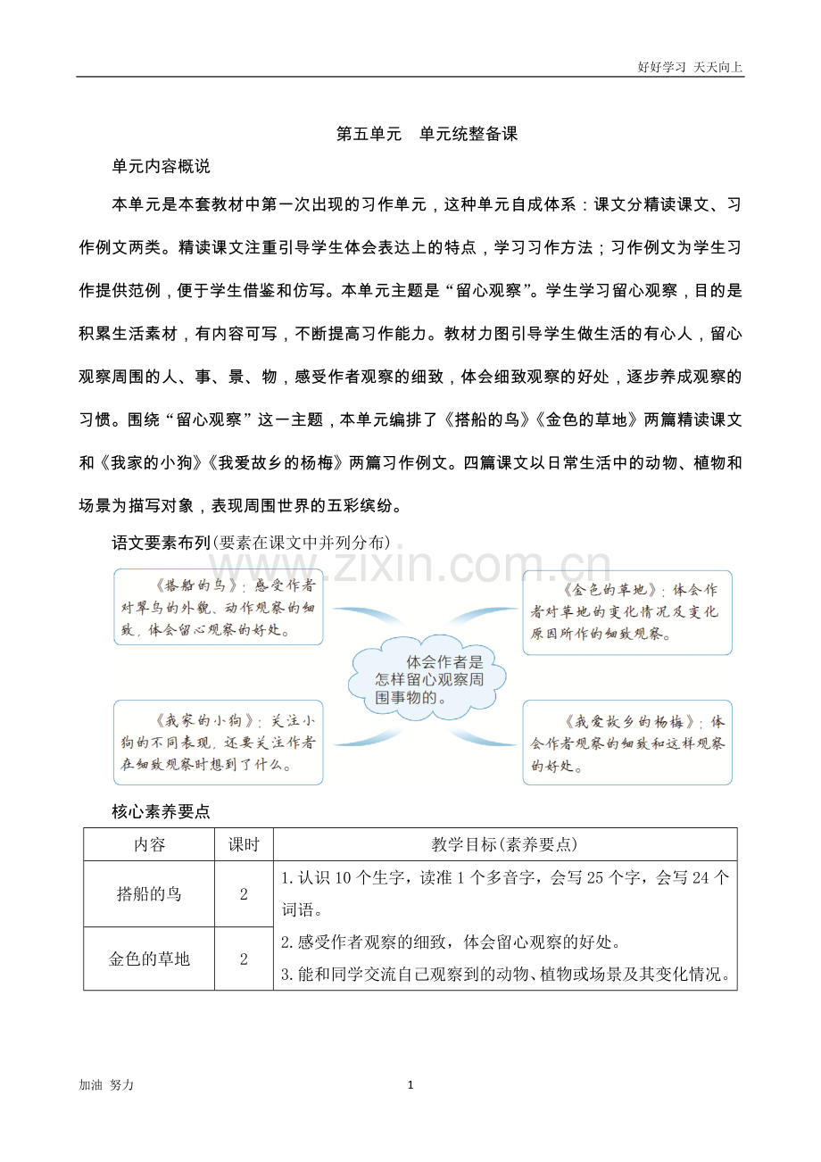 小学语文人教版三年级上册第五单元单元统整备课.docx_第1页