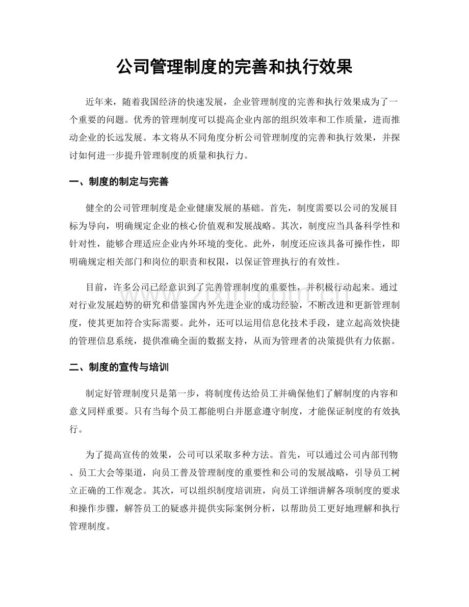 公司管理制度的完善和执行效果.docx_第1页