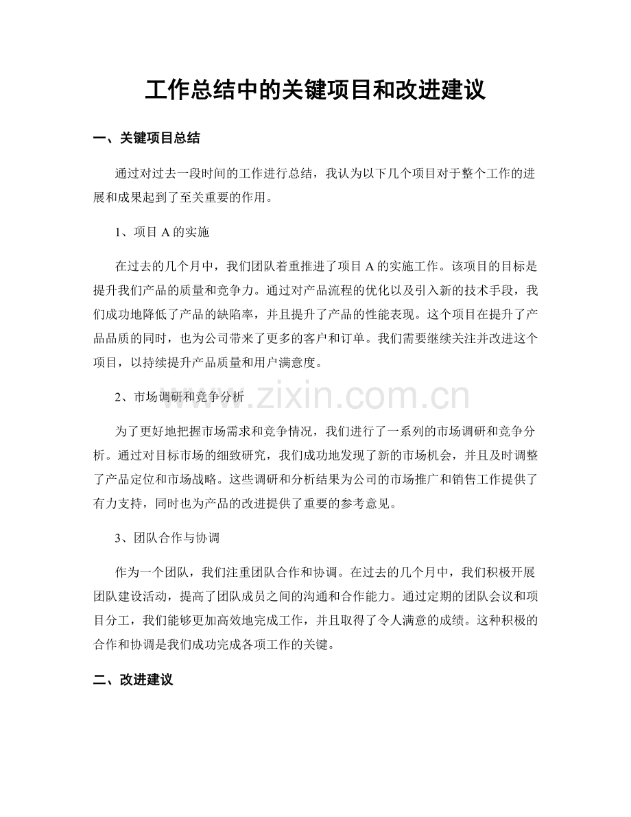 工作总结中的关键项目和改进建议.docx_第1页