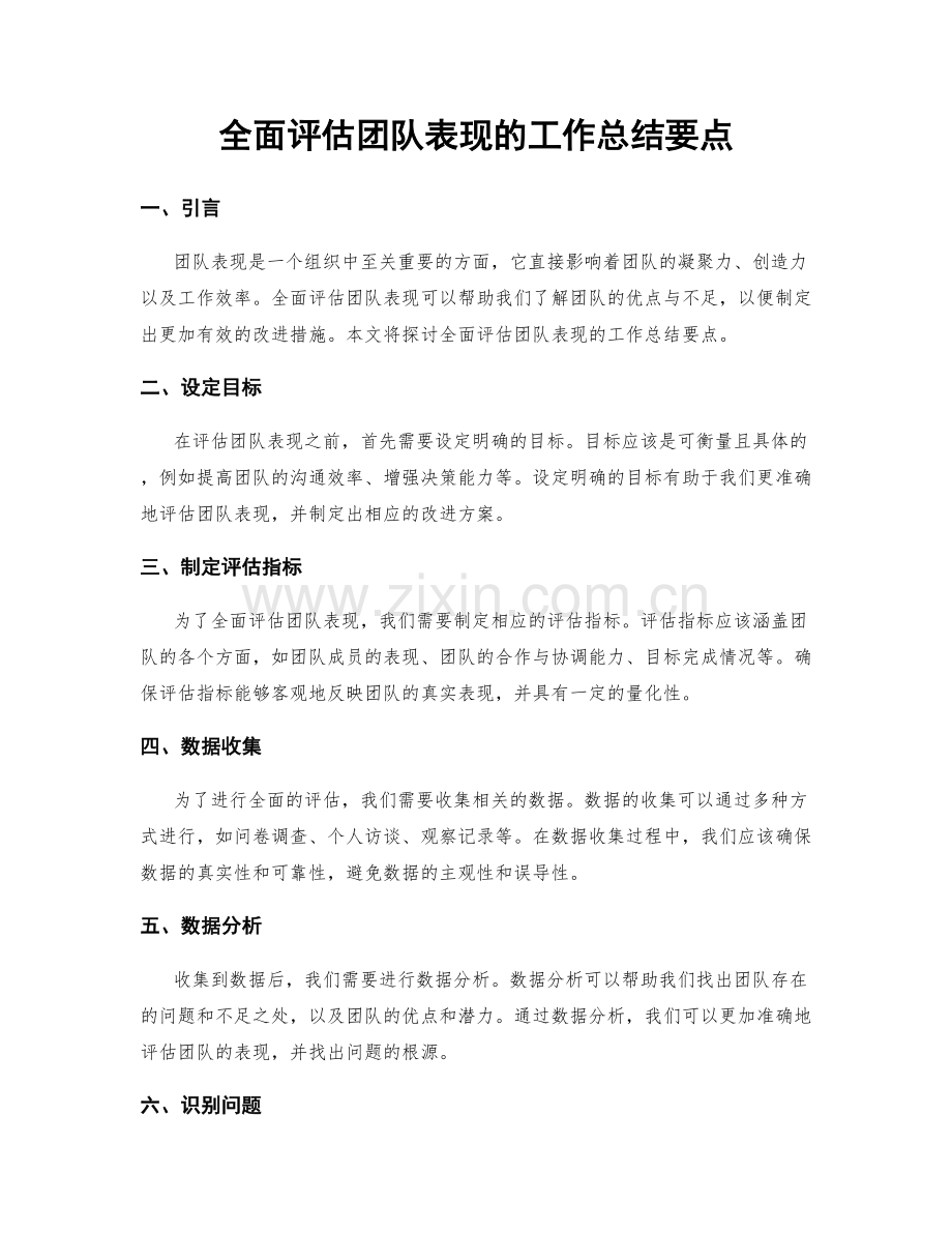 全面评估团队表现的工作总结要点.docx_第1页