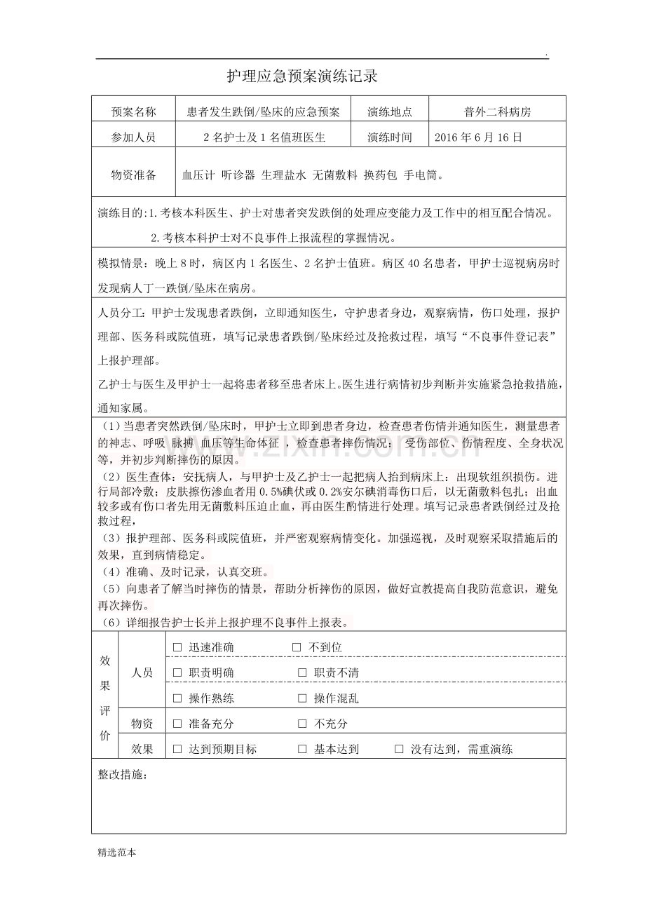 跌倒护理应急预案演练记录.doc_第1页