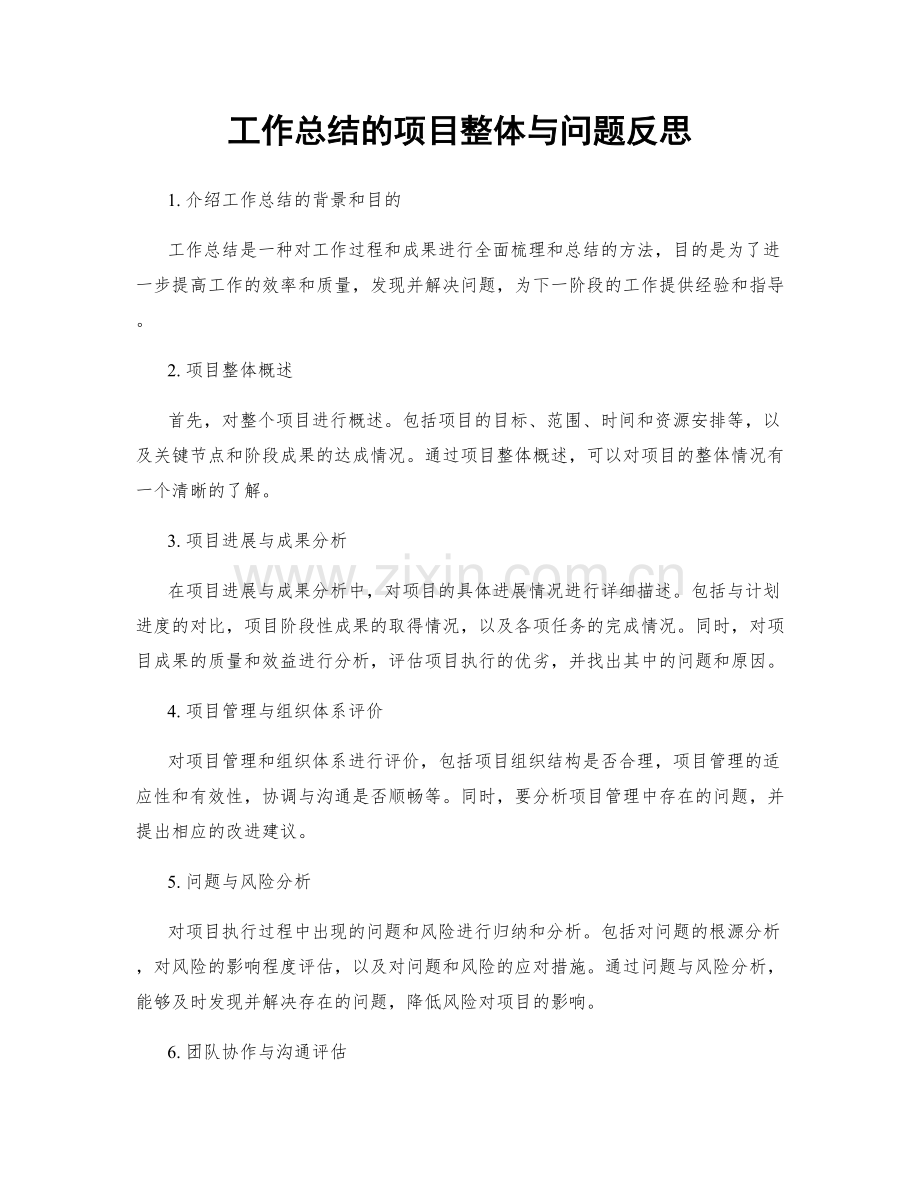 工作总结的项目整体与问题反思.docx_第1页