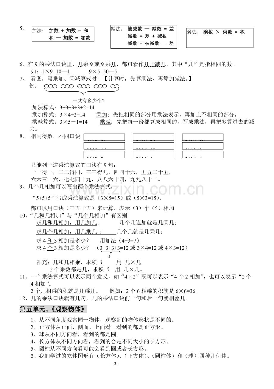 (背诵版)小学二年级上册数学知识点总结.pdf_第3页